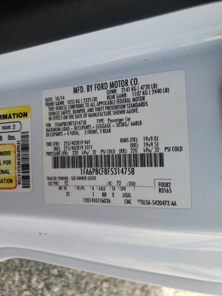 Photo 10 from auction – 2015 FORD MUSTANG GT with VIN 1FA6P8CF8F5314758