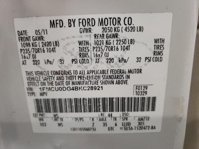 Photo 10 from auction – 2011 FORD ESCAPE XLT with VIN 1FMCU0DG4BKC28921
