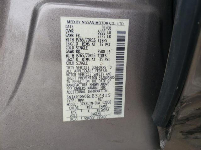 Photo 10 from auction – 2006 NISSAN PATHFINDER with VIN 5N1AR18W06C632315