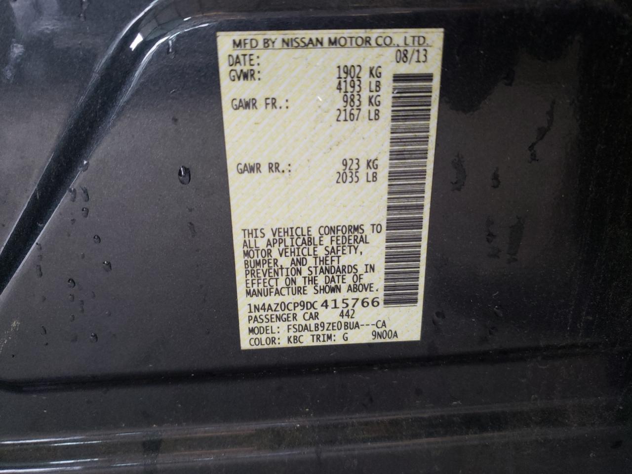 Photo 10 from auction – 2013 NISSAN LEAF S with VIN 1N4AZ0CP9DC415766