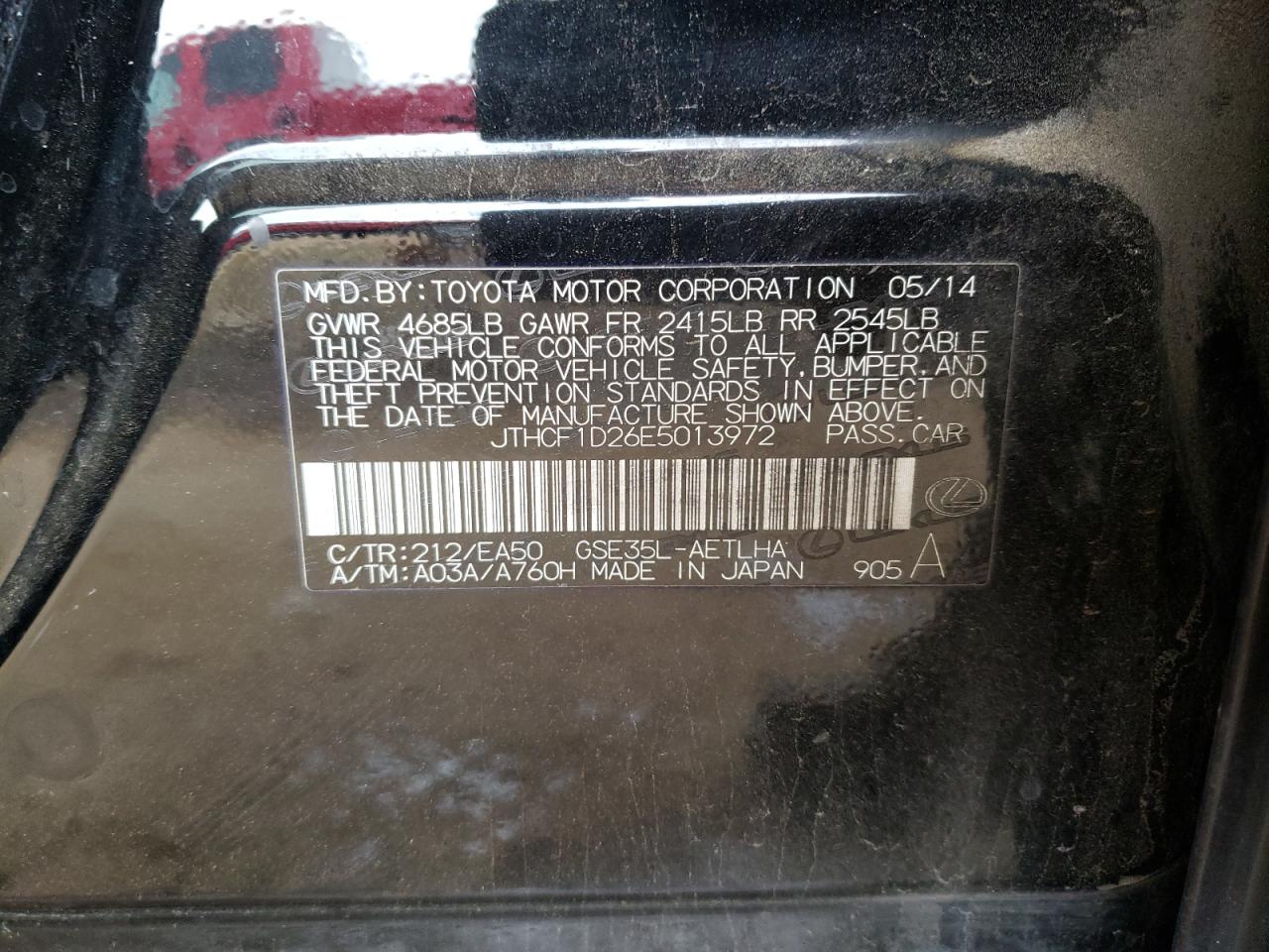 Photo 10 from auction – 2014 LEXUS IS 250 with VIN JTHCF1D26E5013972