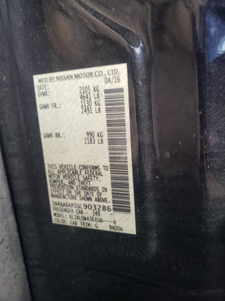 Photo 10 from auction – 2016 NISSAN MAXIMA 3.5 with VIN 1N4AA6AP1GC903286