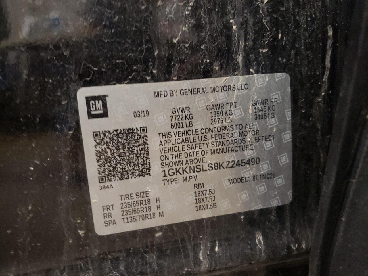 Photo 10 from auction – 2019 GMC ACADIA SLE with VIN 1GKKNSLS8KZ245490