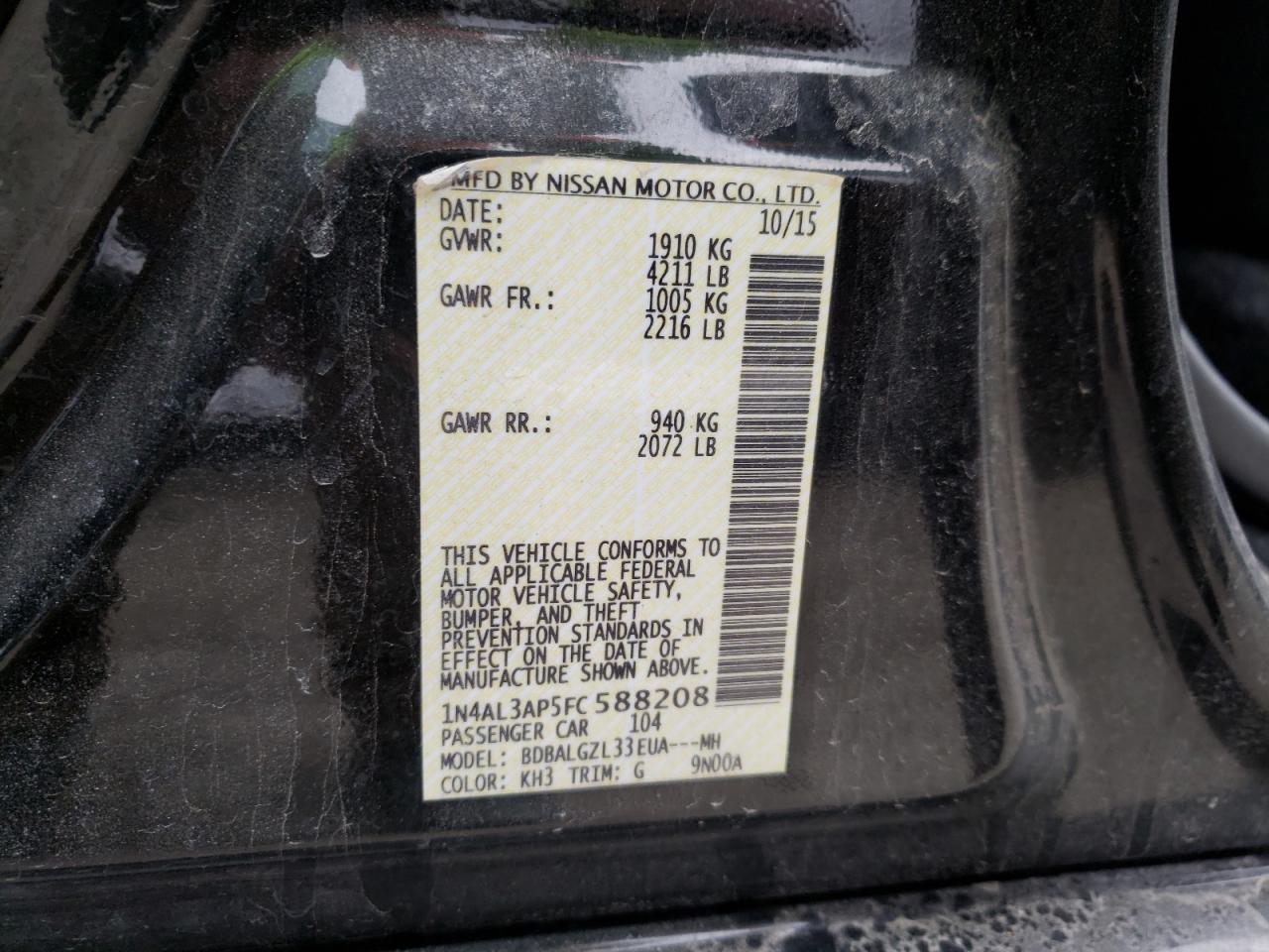 Photo 10 from auction – 2015 NISSAN ALTIMA 2.5 with VIN 1N4AL3AP5FC588208