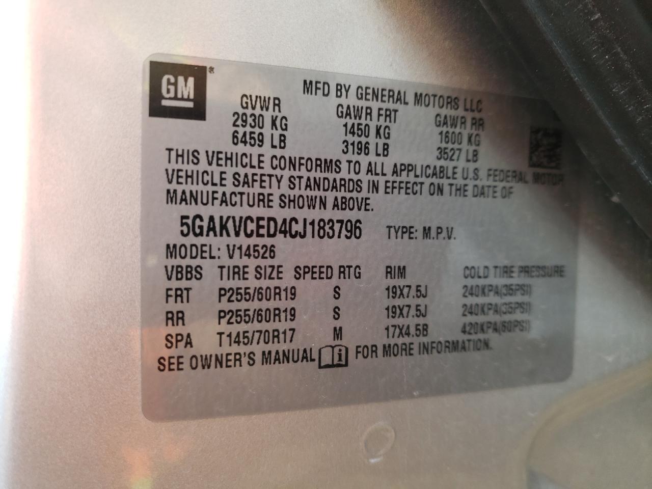 Photo 10 from auction – 2012 BUICK ENCLAVE with VIN 5GAKVCED4CJ183796
