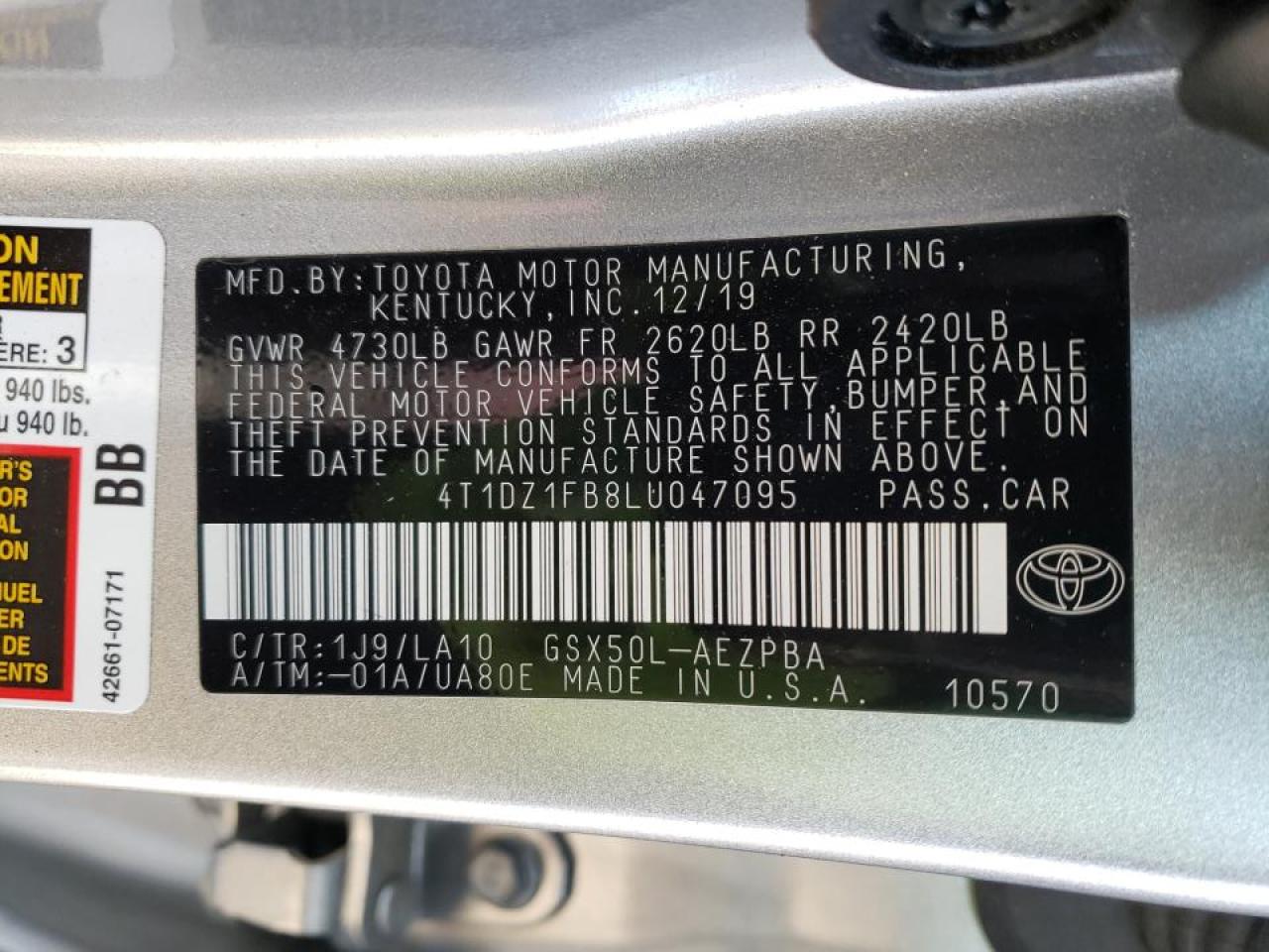 Photo 10 from auction – 2020 TOYOTA AVALON LIM with VIN 4T1DZ1FB8LU047095