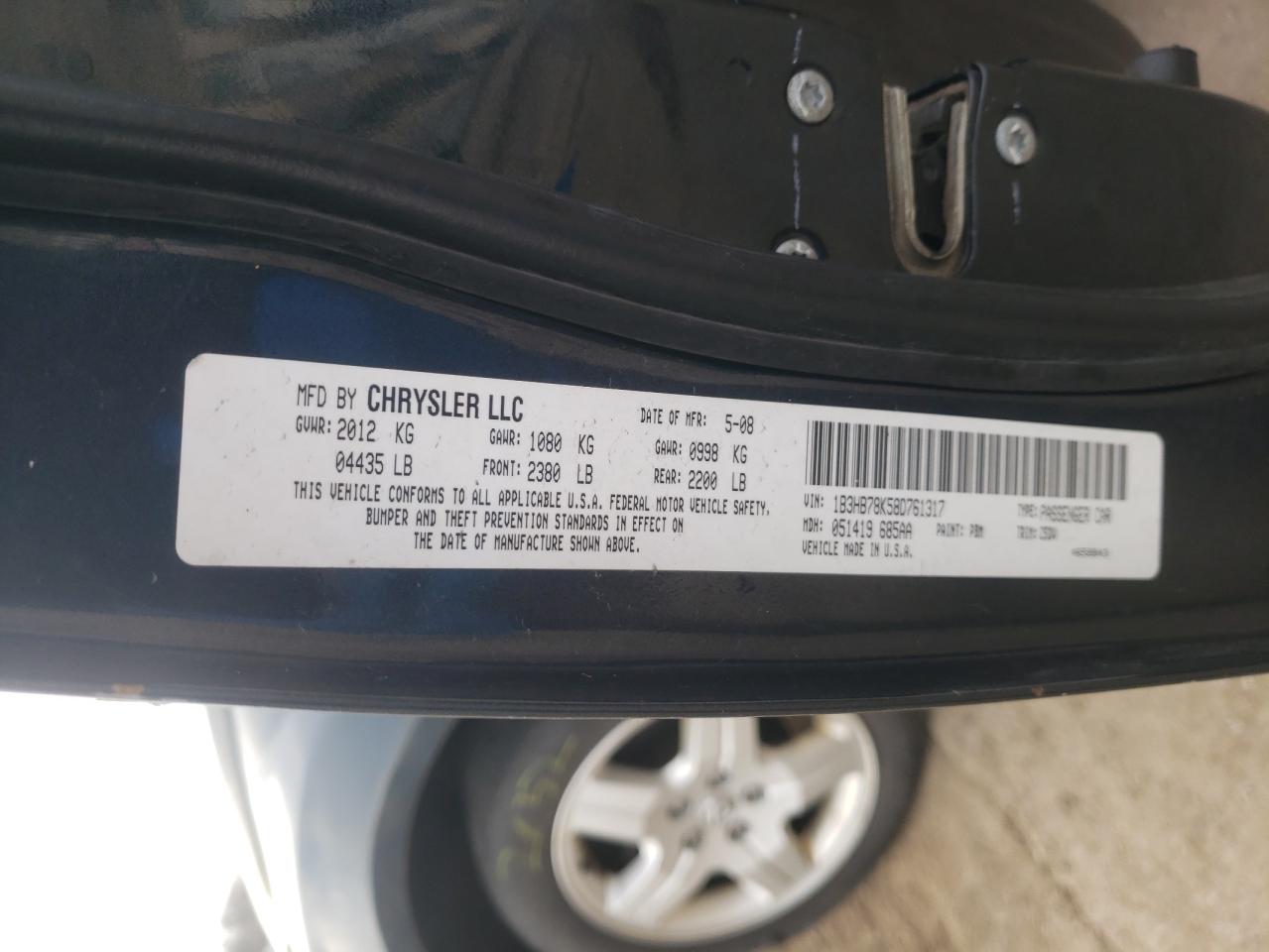 Фото 10 с аукциона – 2008 DODGE CALIBER R/ с VIN 1B3HB78K58D761317