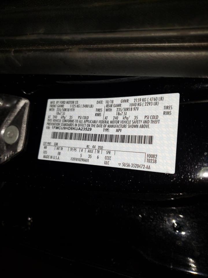 Photo 10 from auction – 2019 FORD ESCAPE SEL with VIN 1FMCU9HD8KUA23529