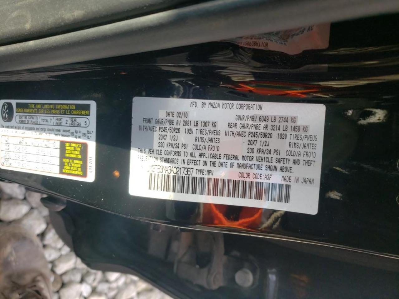Photo 10 from auction – 2010 MAZDA CX-9 with VIN JM3TB3MA3A0217367