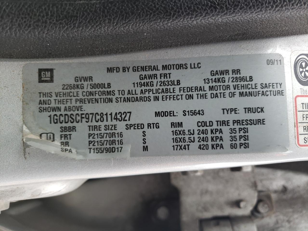 Photo 10 from auction – 2012 CHEVROLET COLORADO L with VIN 1GCDSCF97C8114327