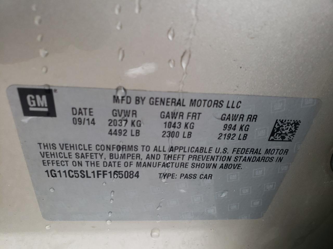 Photo 10 from auction – 2015 CHEVROLET MALIBU 1LT with VIN 1G11C5SL1FF165084