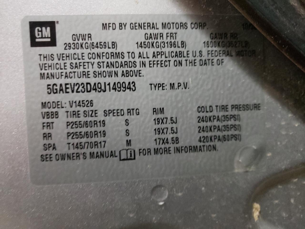 Photo 10 from auction – 2009 BUICK ENCLAVE CX with VIN 5GAEV23D49J149943