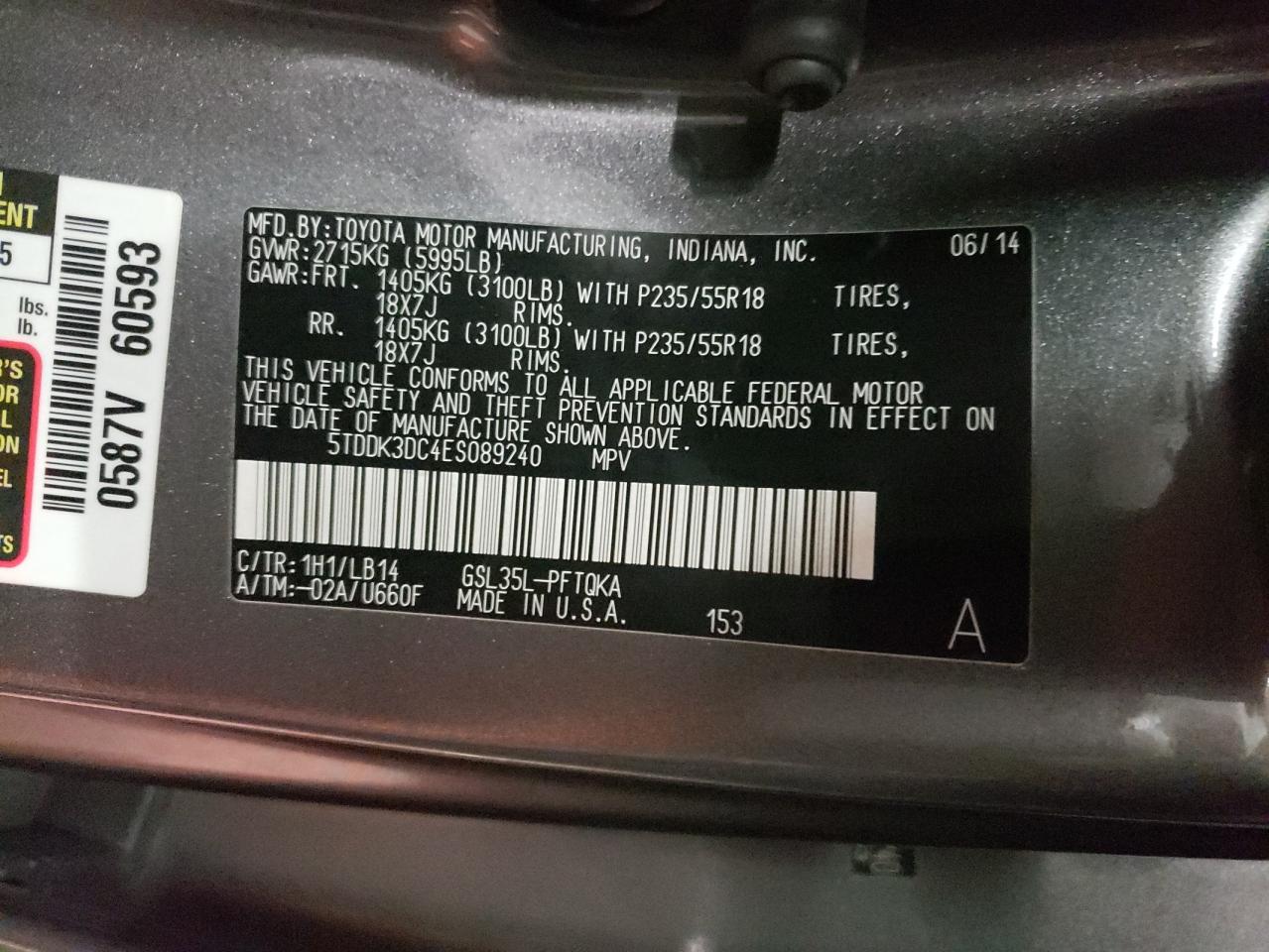 Photo 10 from auction – 2014 TOYOTA SIENNA XLE with VIN 5TDDK3DC4ES089240