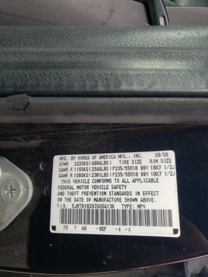 Photo 10 from auction – 2007 ACURA RDX with VIN 5J8TB18297A004136