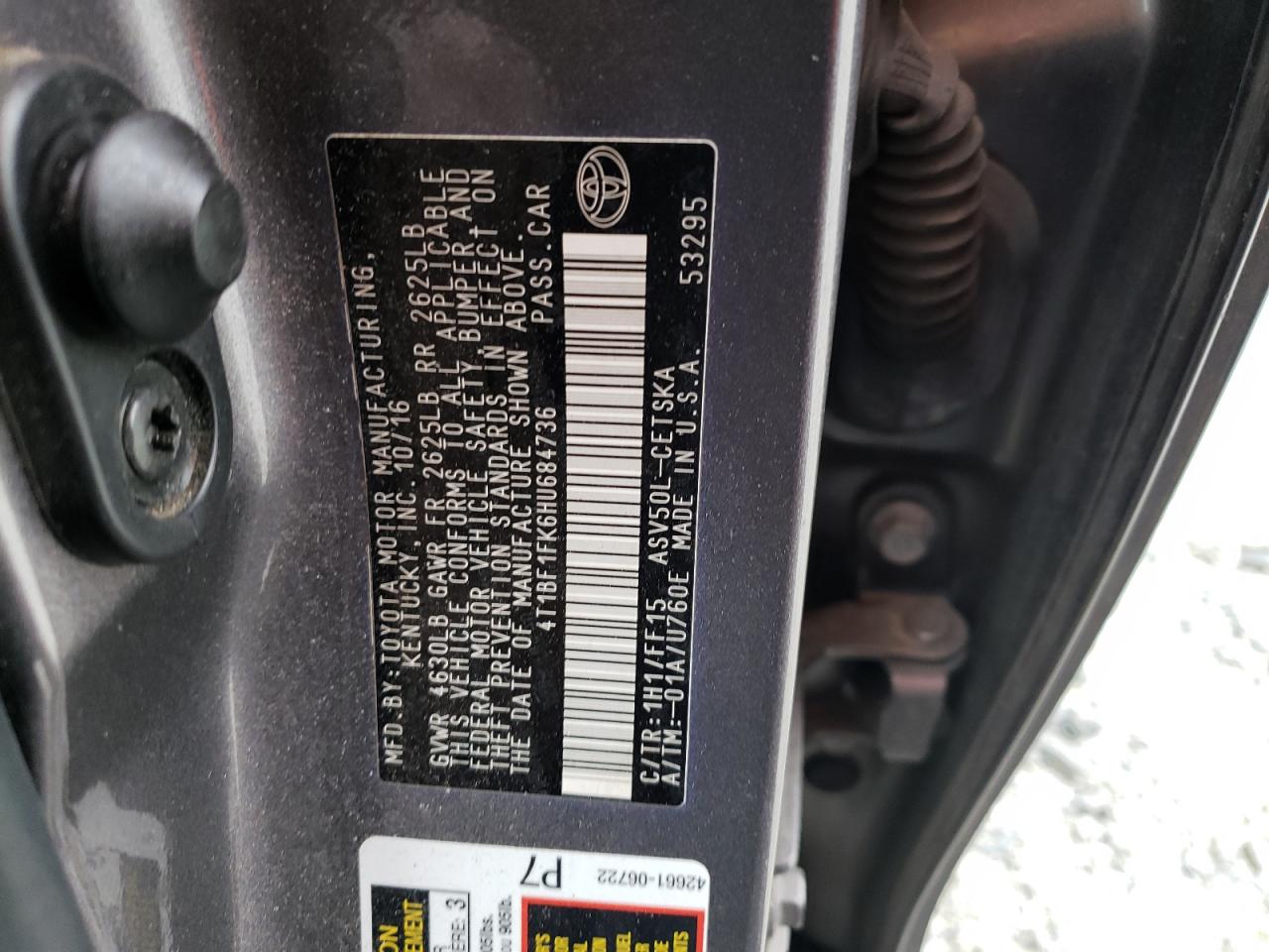 Photo 10 from auction – 2017 TOYOTA CAMRY LE with VIN 4T1BF1FK6HU684736