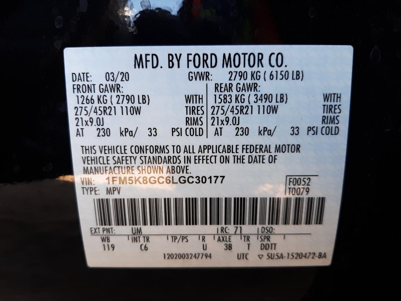 Photo 10 from auction – 2020 FORD EXPLORER S with VIN 1FM5K8GC6LGC30177