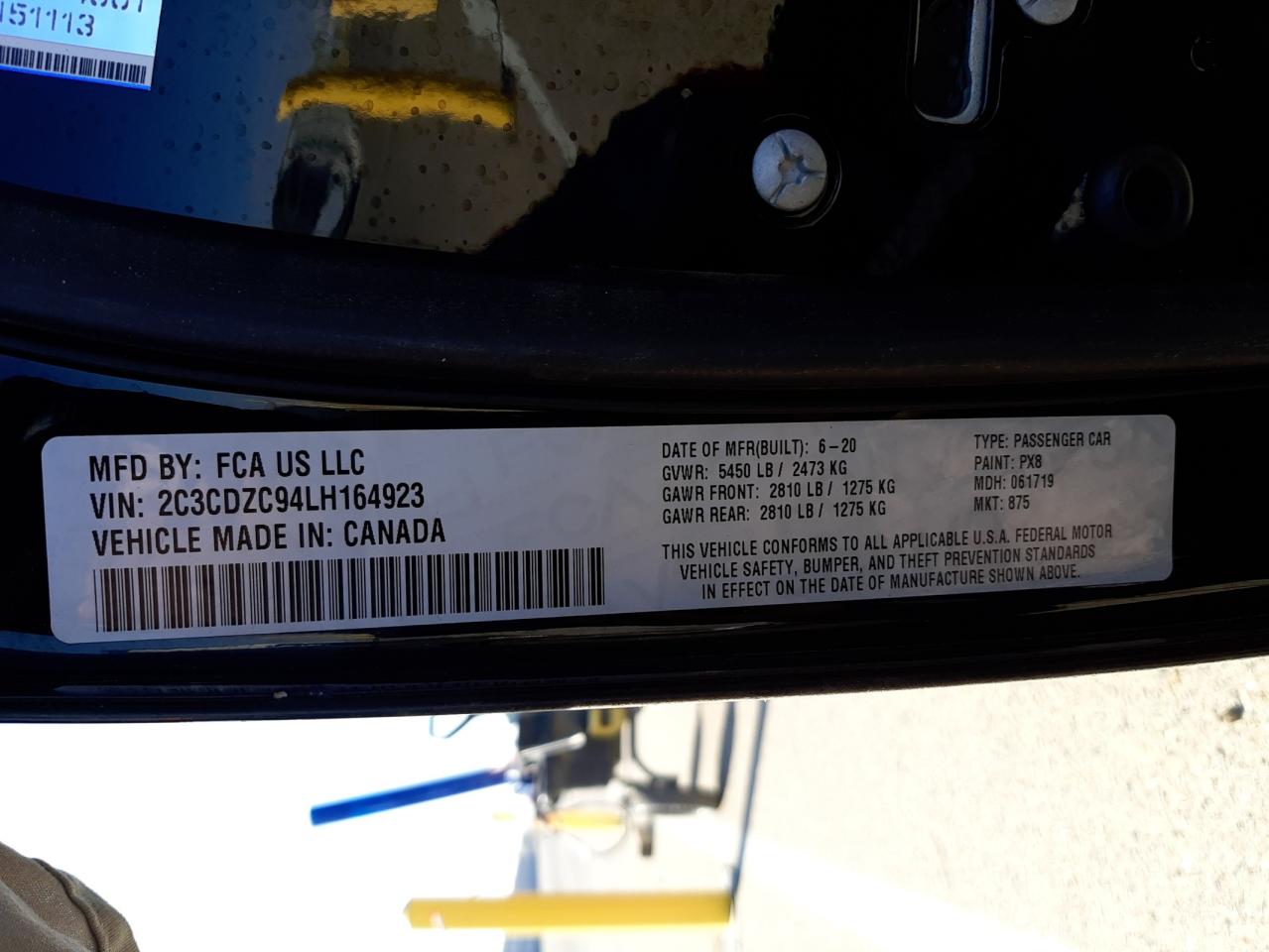 Photo 10 from auction – 2020 DODGE CHALLENGER with VIN 2C3CDZC94LH164923