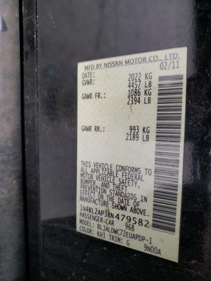 Photo 10 from auction – 2011 NISSAN ALTIMA SR with VIN 1N4BL2AP3BN479582