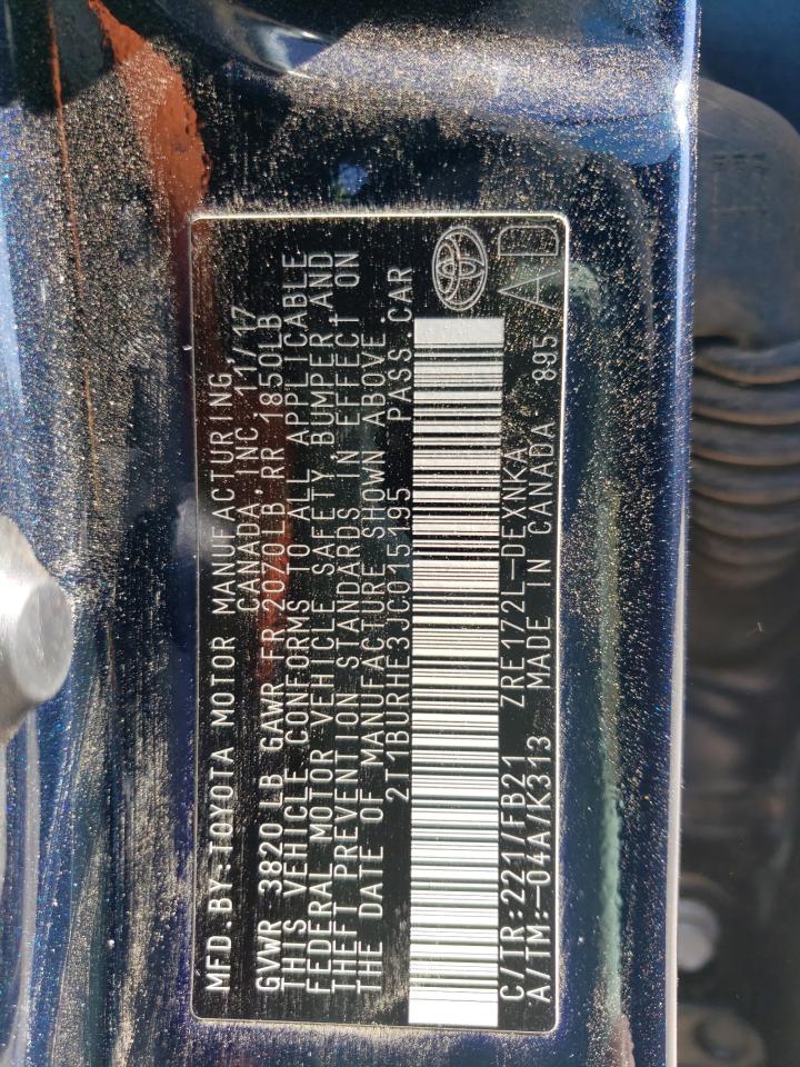 Photo 10 from auction – 2018 TOYOTA COROLLA L with VIN 2T1BURHE3JC015195