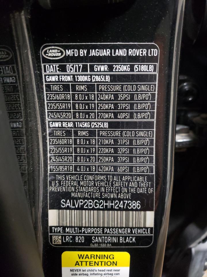 Photo 10 from auction – 2017 LAND ROVER RANGE ROVE with VIN SALVP2BG2HH247386