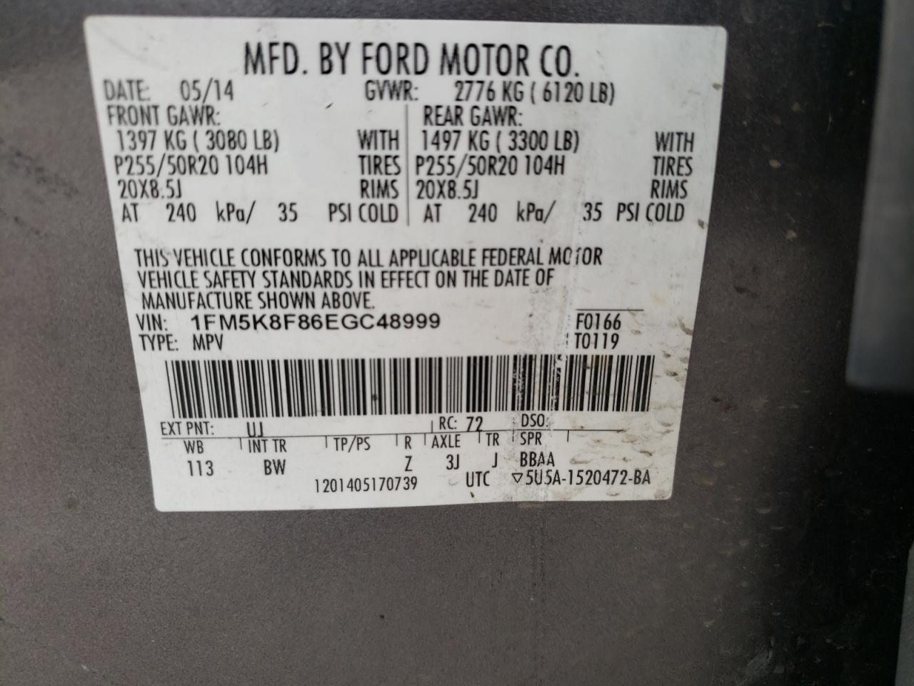 Photo 10 from auction – 2014 FORD EXPLORER L with VIN 1FM5K8F86EGC48999