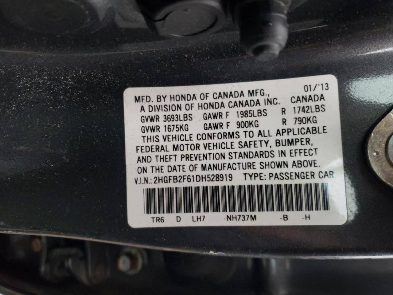 Photo 10 from auction – 2013 HONDA CIVIC HF with VIN 2HGFB2F61DH528919