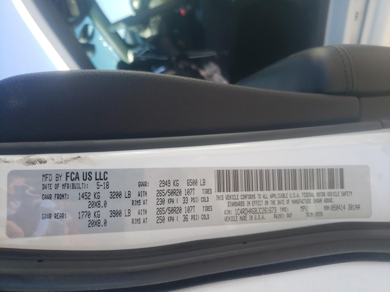 Photo 10 from auction – 2018 DODGE DURANGO SX with VIN 1C4RDHAG8JC261673