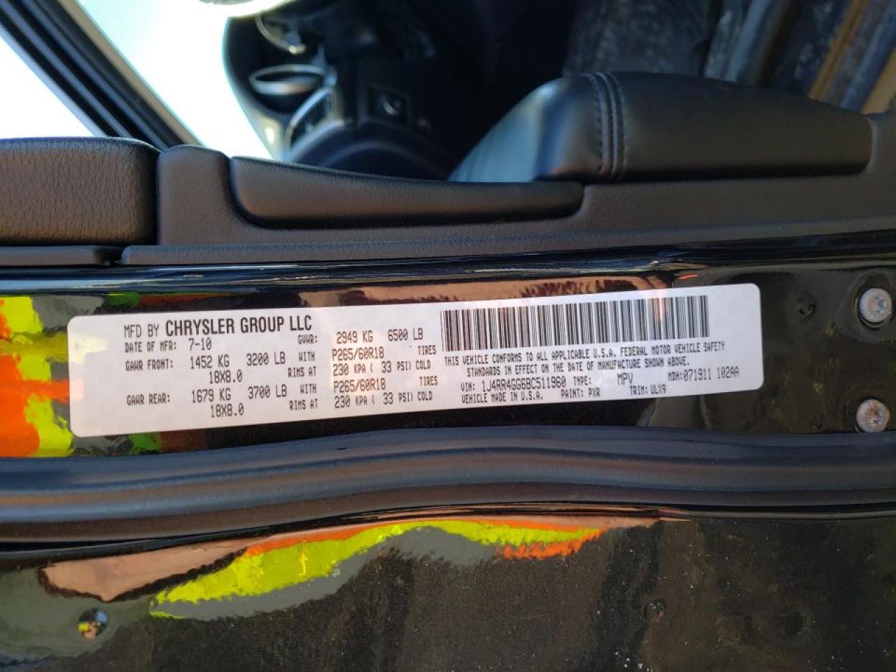 Photo 10 from auction – 2011 JEEP GRAND CHER with VIN 1J4RR4GG6BC511960