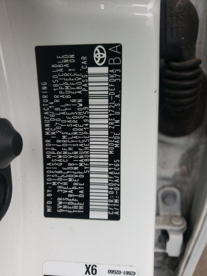 Photo 10 from auction – 2014 TOYOTA COROLLA L with VIN 5YFBURHE5EP149759