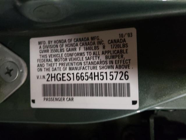 Photo 10 from auction – 2004 HONDA CIVIC LX with VIN 2HGES16654H515726