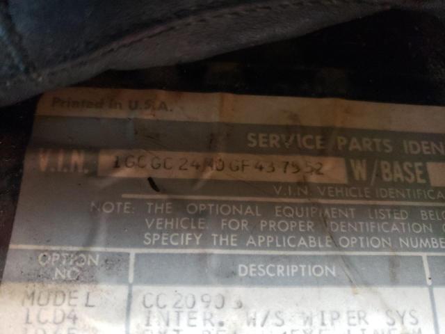 Photo 10 from auction – 1986 CHEVROLET C20 with VIN 1GCGC24M0GF437552