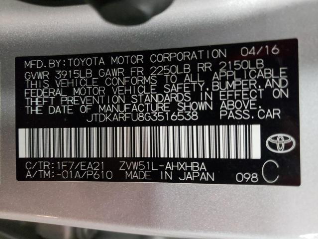 Photo 10 from auction – 2016 TOYOTA PRIUS with VIN JTDKARFU8G3516538