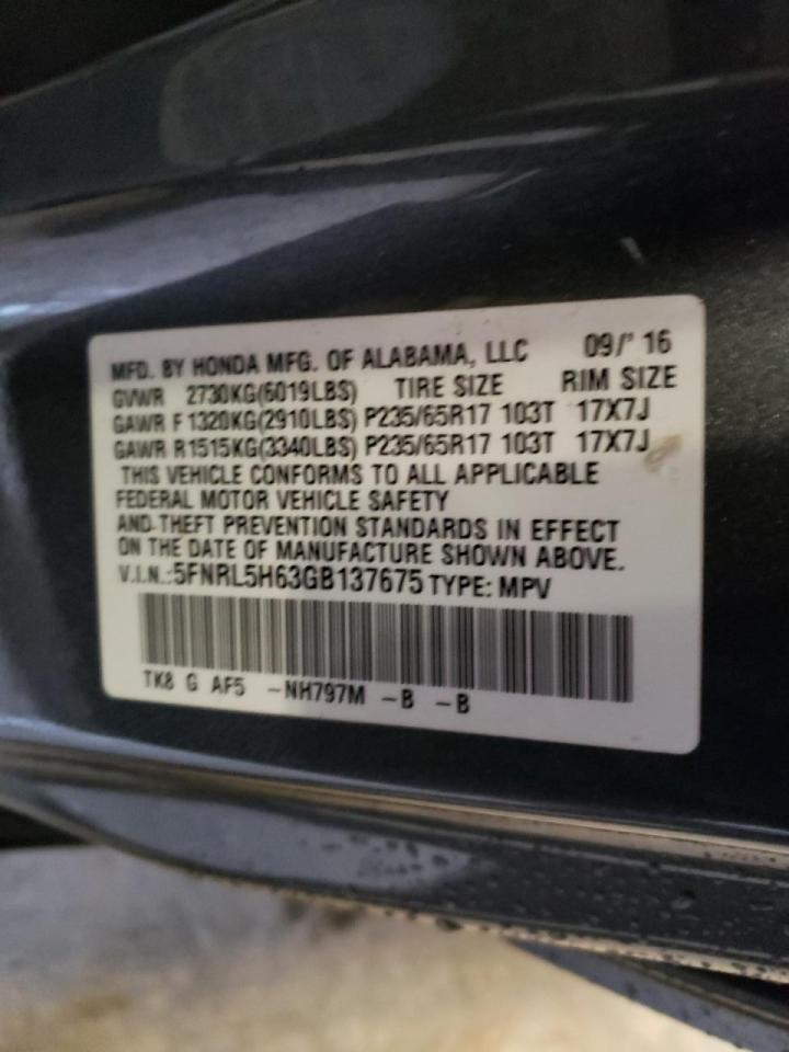 Photo 10 from auction – 2016 HONDA ODYSSEY EX with VIN 5FNRL5H63GB137675