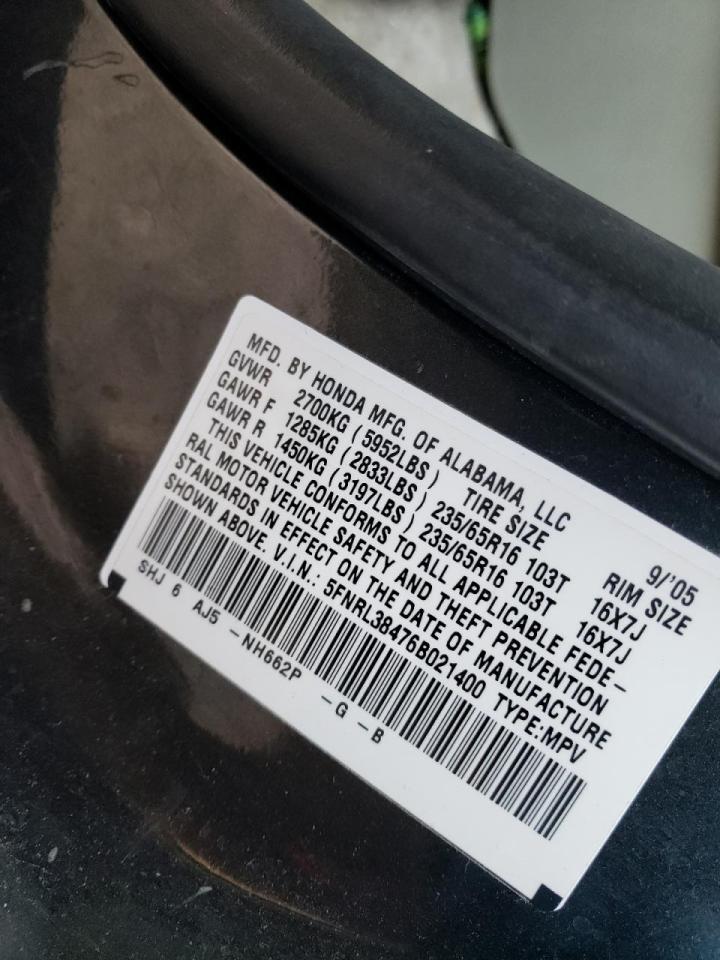 Photo 10 from auction – 2006 HONDA ODYSSEY EX with VIN 5FNRL38476B021400