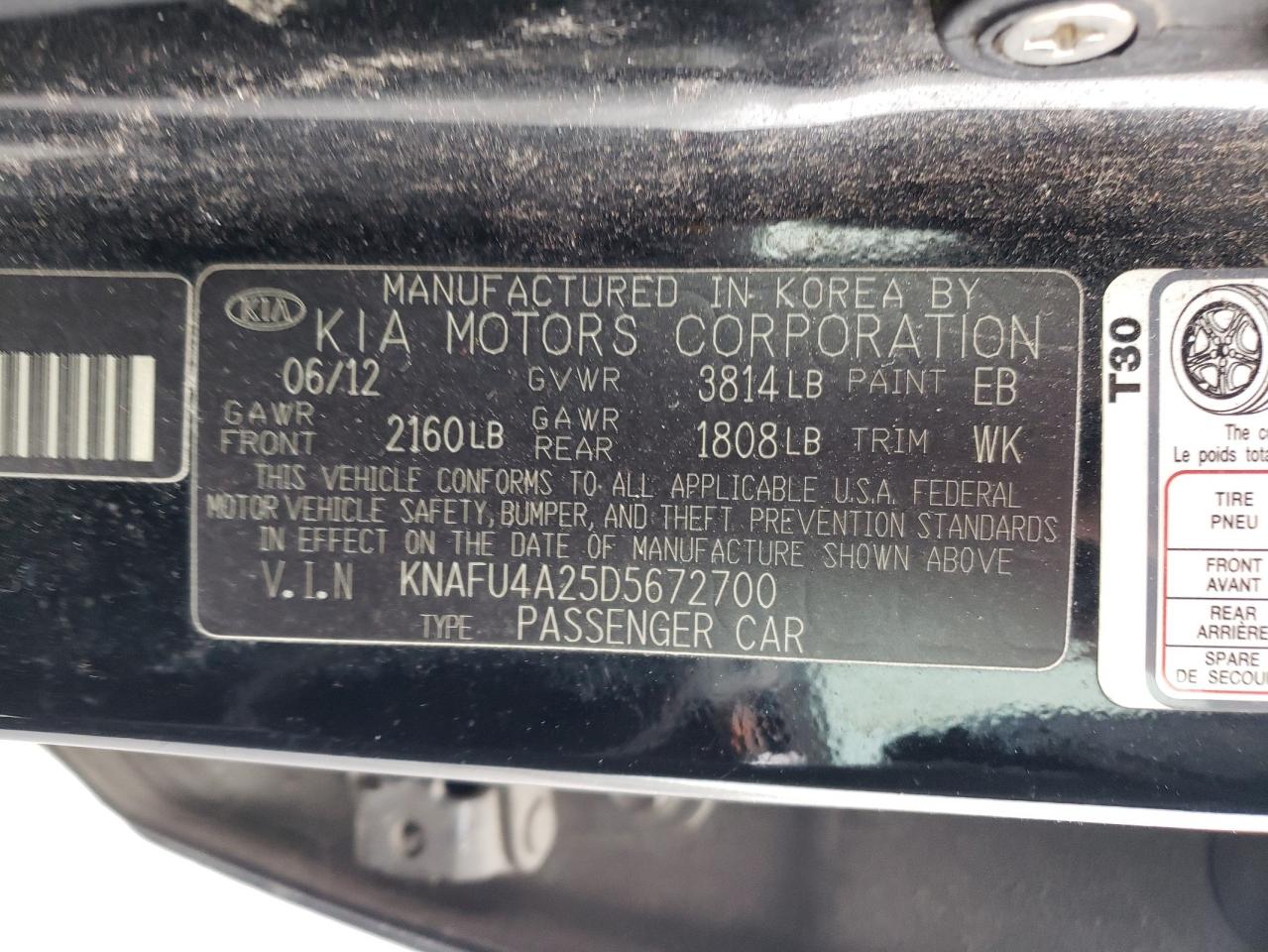 Photo 10 from auction – 2013 KIA FORTE EX with VIN KNAFU4A25D5672700