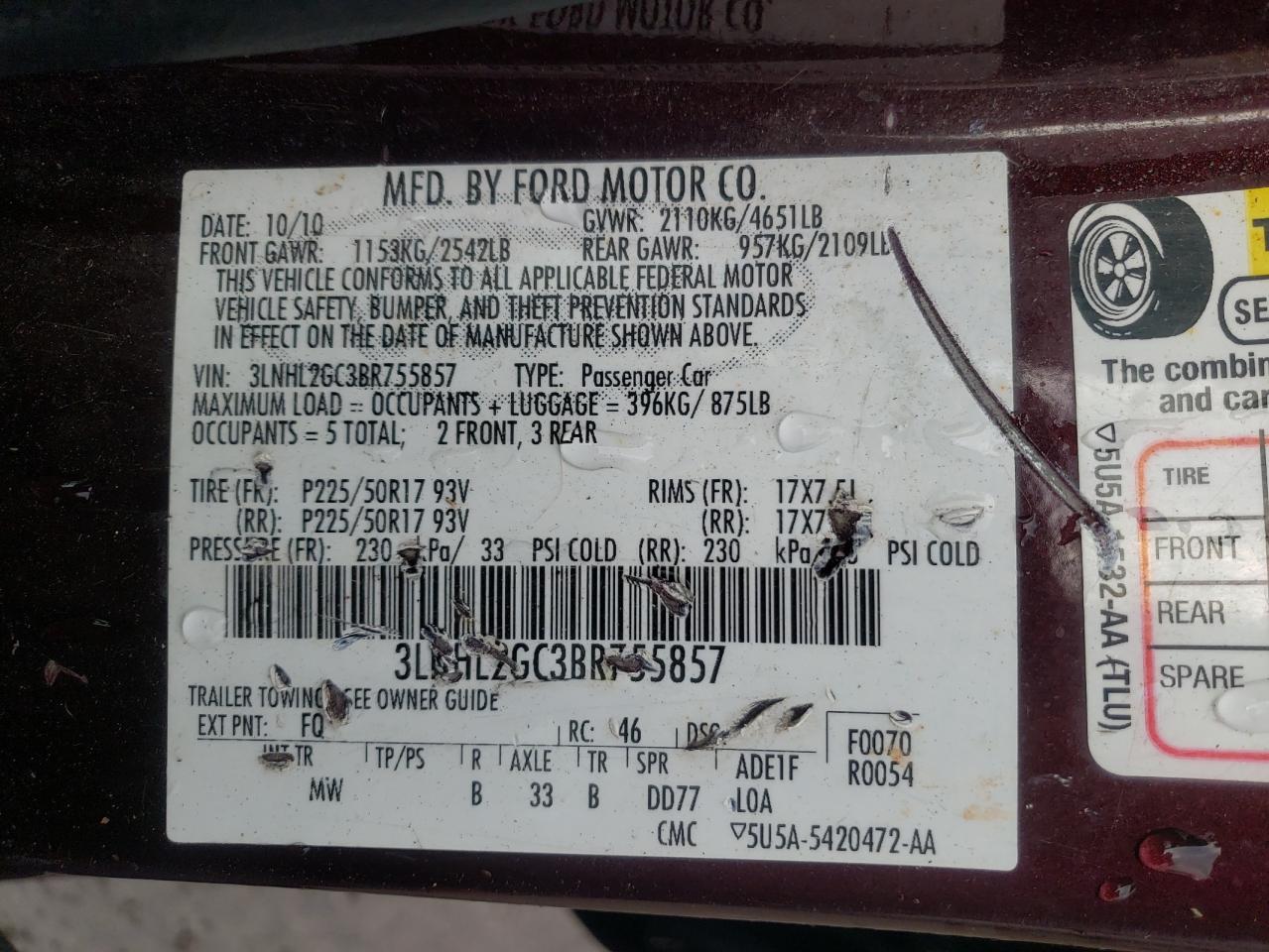 Photo 10 from auction – 2011 LINCOLN MKZ with VIN 3LNHL2GC3BR755857