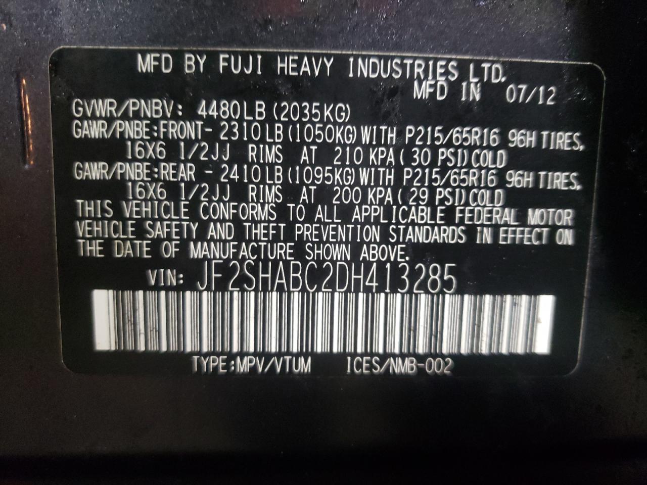 Photo 10 from auction – 2013 SUBARU FORESTER 2 with VIN JF2SHABC2DH413285