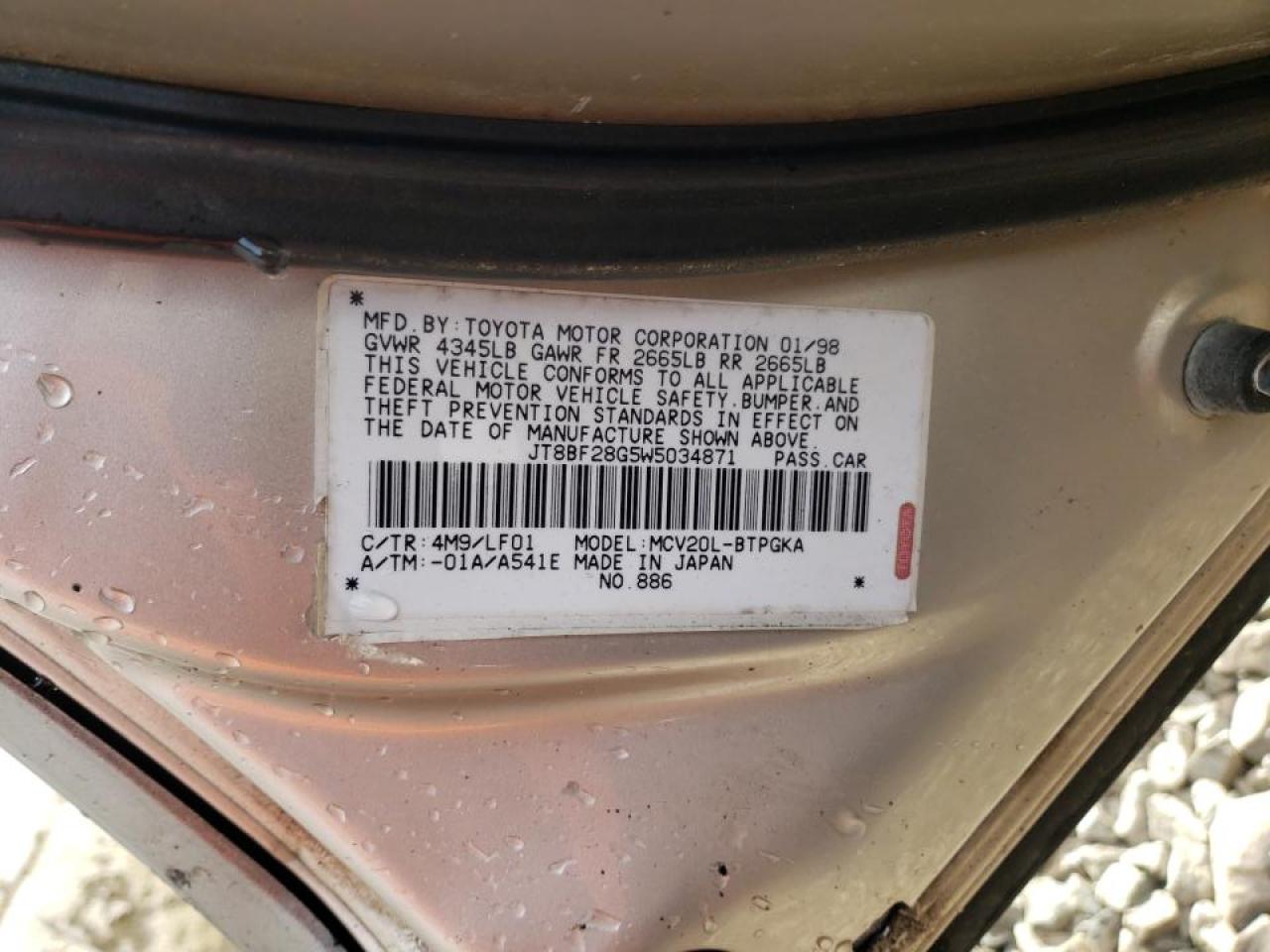 Photo 10 from auction – 1998 LEXUS ES 300 with VIN JT8BF28G5W5034871