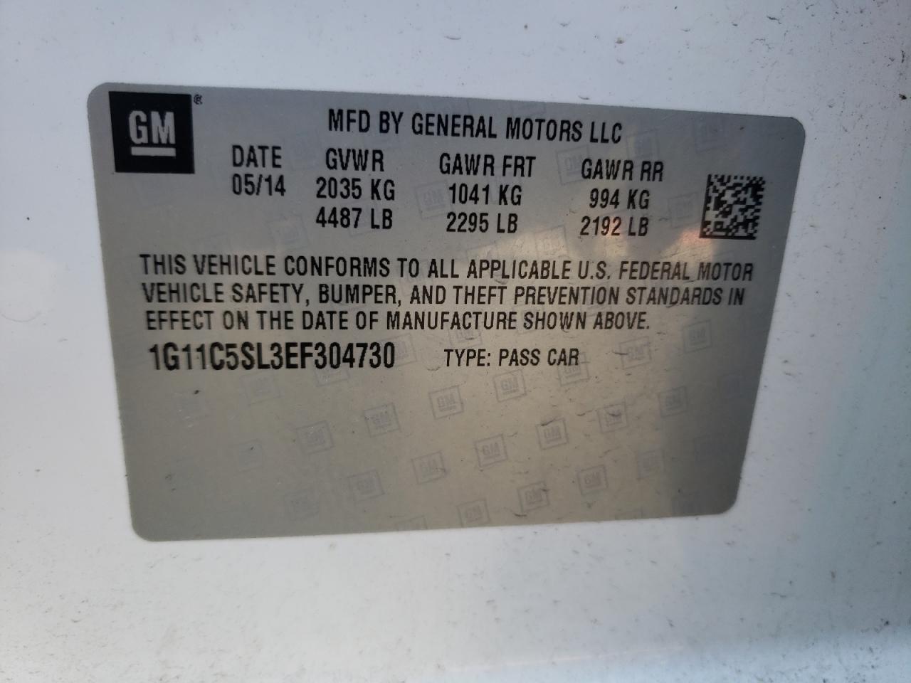 Photo 10 from auction – 2014 CHEVROLET MALIBU 1LT with VIN 1G11C5SL3EF304730