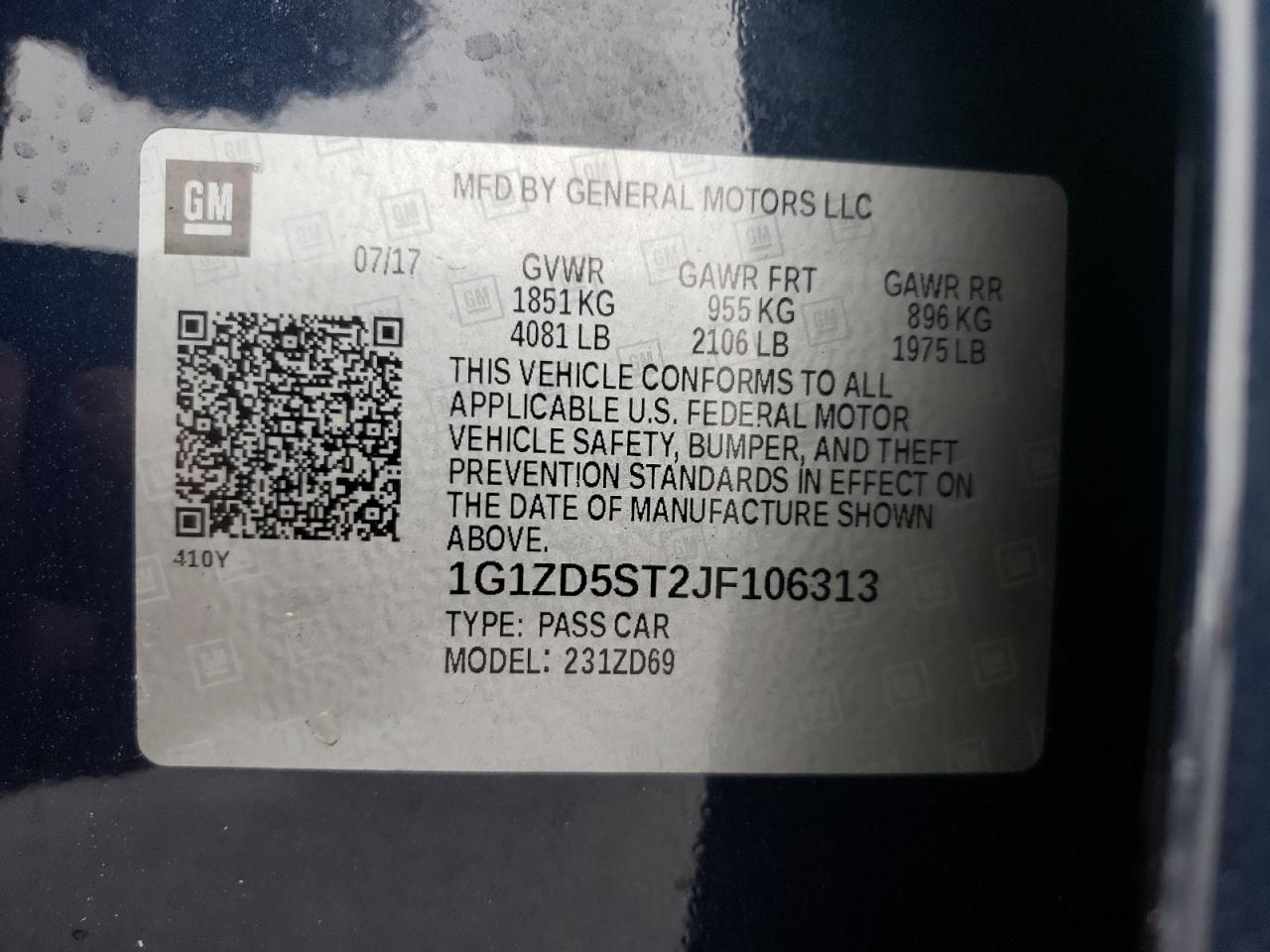 Photo 10 from auction – 2018 CHEVROLET MALIBU LT with VIN 1G1ZD5ST2JF106313