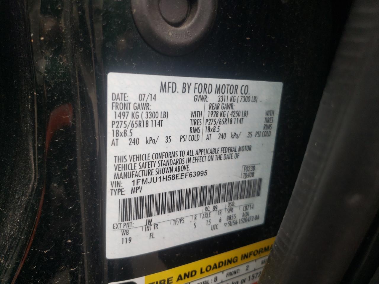 Photo 10 from auction – 2014 FORD EXPEDITION with VIN 1FMJU1H58EEF63995