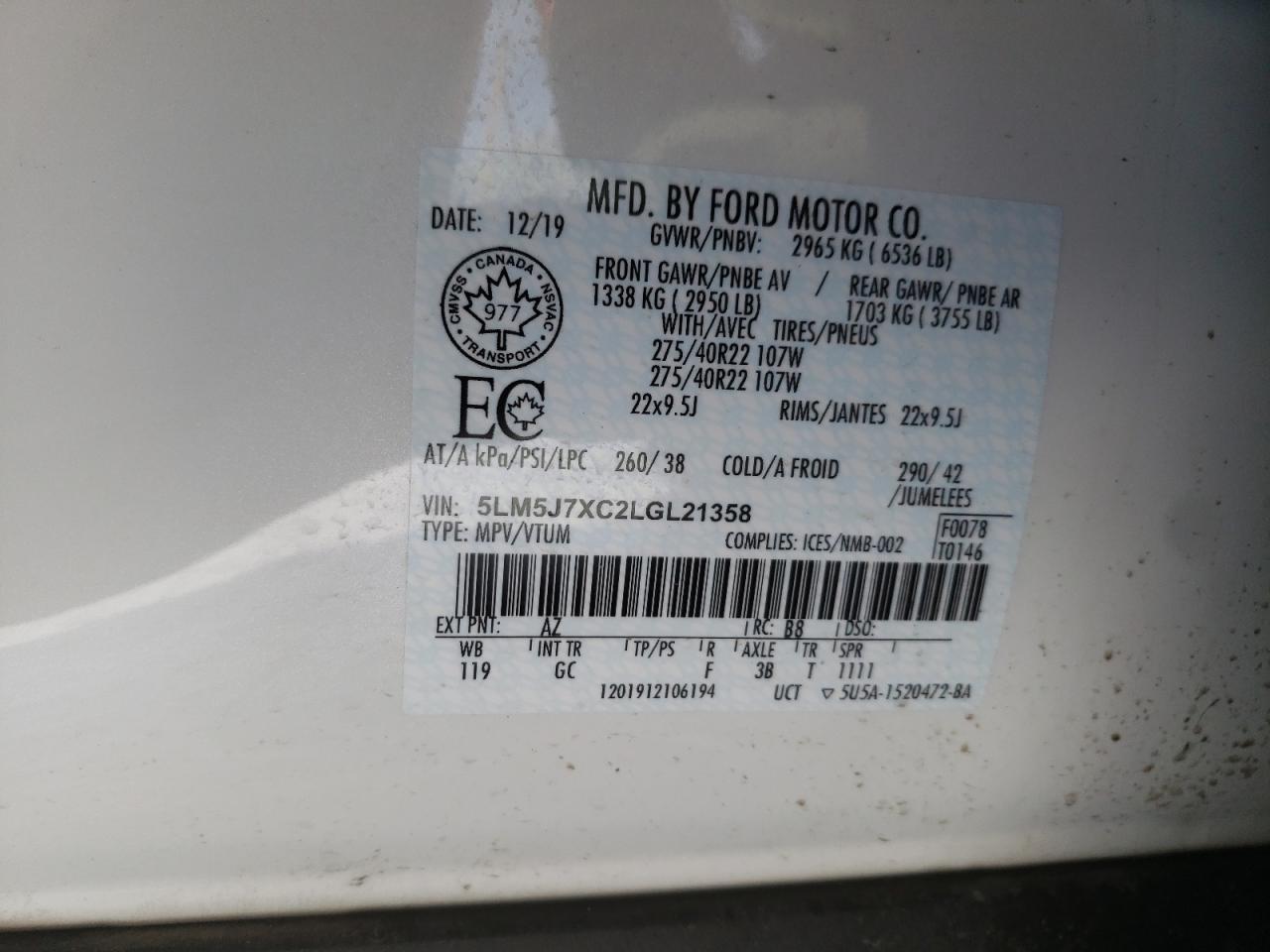 Photo 10 from auction – 2020 LINCOLN AVIATOR RE with VIN 5LM5J7XC2LGL21358