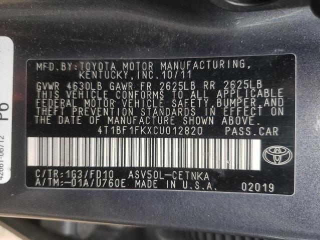 Photo 10 from auction – 2012 TOYOTA CAMRY BASE with VIN 4T1BF1FKXCU012820