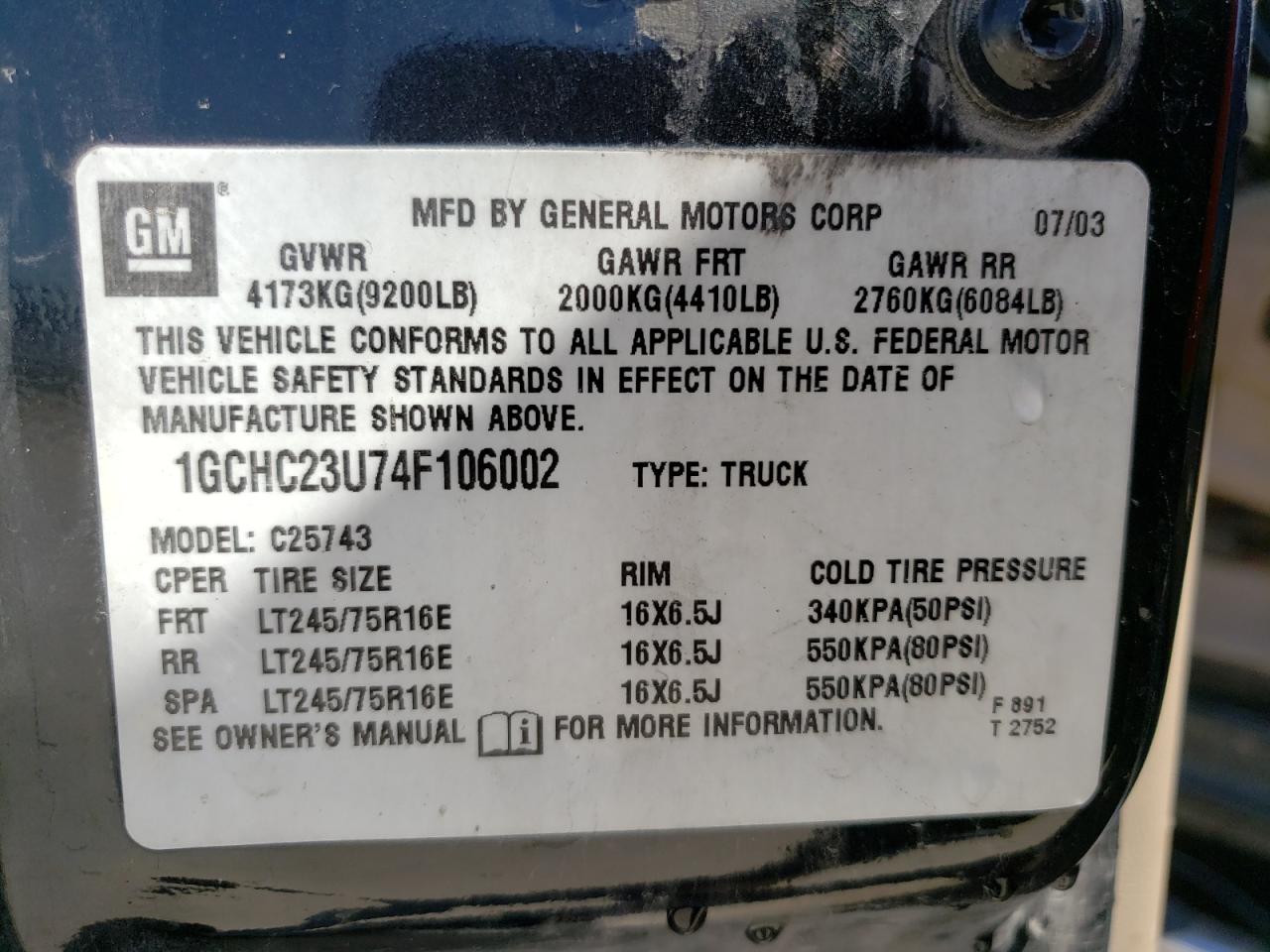 Photo 10 from auction – 2004 CHEVROLET 2500 HD with VIN 1GCHC23U74F106002