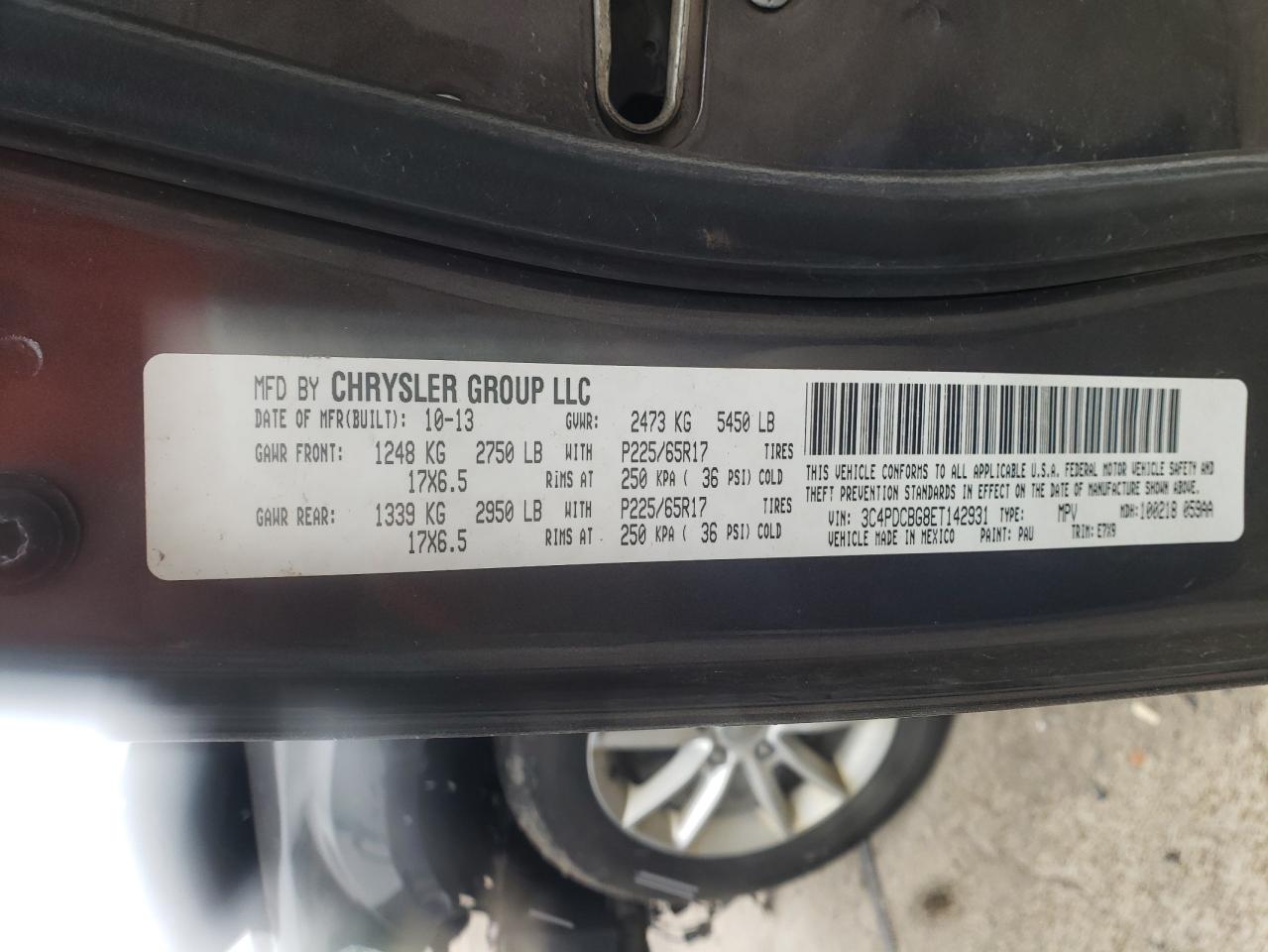 Photo 10 from auction – 2014 DODGE JOURNEY SX with VIN 3C4PDCBG8ET142931