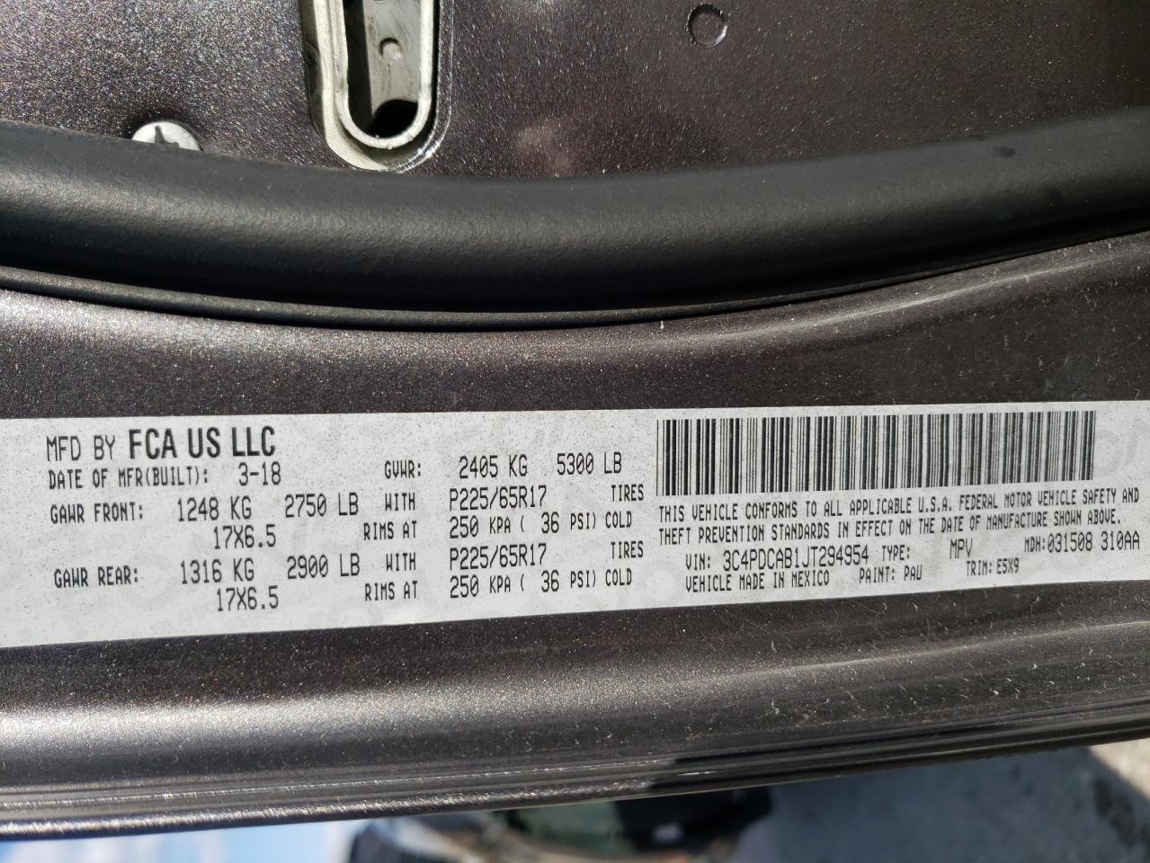 Photo 10 from auction – 2018 DODGE JOURNEY SE with VIN 3C4PDCAB1JT294954