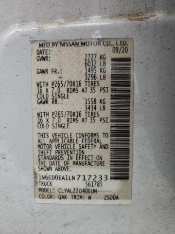 Photo 10 from auction – 2020 NISSAN FRONTIER S with VIN 1N6ED0EA1LN717233