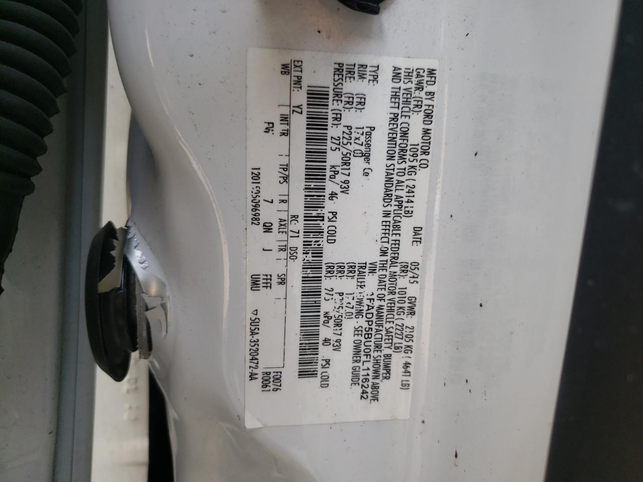 Photo 10 from auction – 2015 FORD C-MAX SEL with VIN 1FADP5BU0FL116242