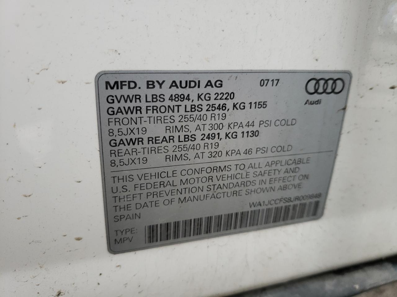 Photo 10 from auction – 2018 AUDI Q3 PREMIUM with VIN WA1JCCFS8JR009848
