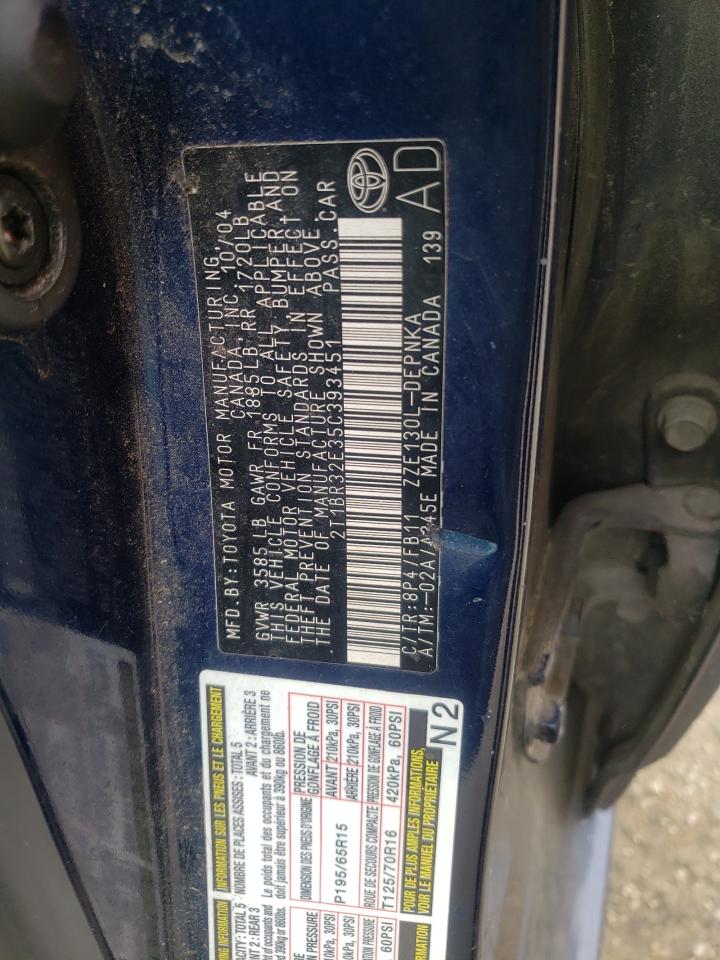 Photo 10 from auction – 2005 TOYOTA COROLLA CE with VIN 2T1BR32E35C393451
